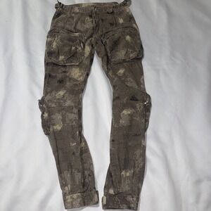 MNML Mens Cotton Relaxed Fit Mid Rise Camo Brown Cargo Paratrooper Pants Small